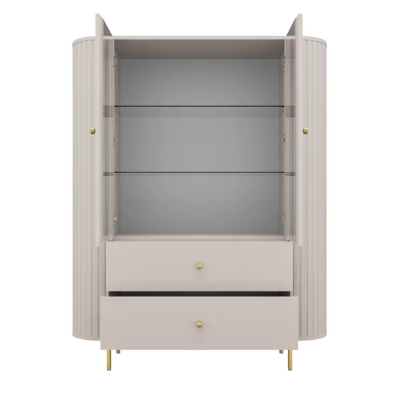 Vitrina Semi-Inalta Ovalio 2 Usi si 2 Sertare, TYP 122,  123x42.3x155 h cm, Pal Melaminat/MDF, Beige Nisip picture - 3