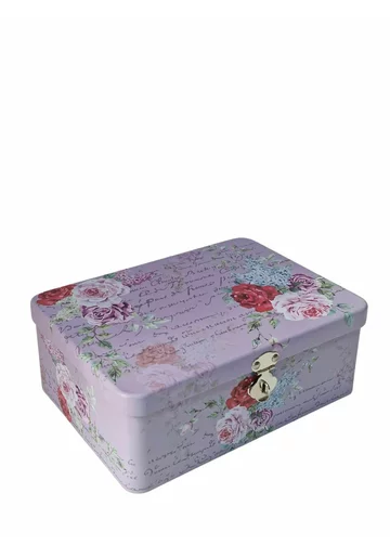 Cutie Decorativa Metalica cu lacat, Patrata, Model Flowers, 21x15.4x7.8cm