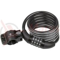 Lacat spirala M-Wave-DS, 1800x10mm, cu cifru, negru cu dunga reflectorizanta, prindere tija sa