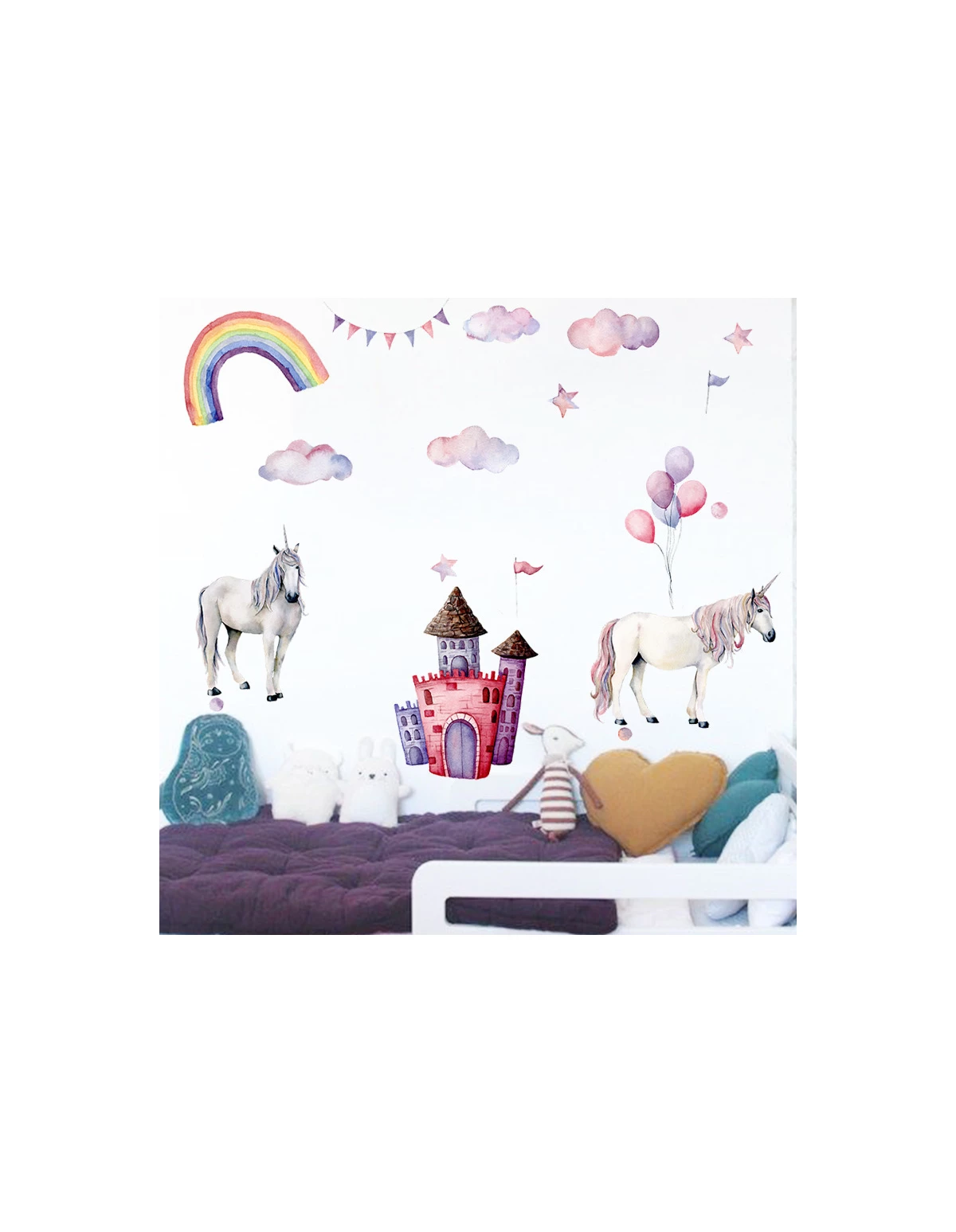 Autocolant de perete unicorni-castel 68x90cm