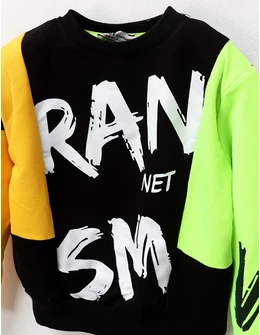 Bluza baietei RAN NET, negru-galben-verde