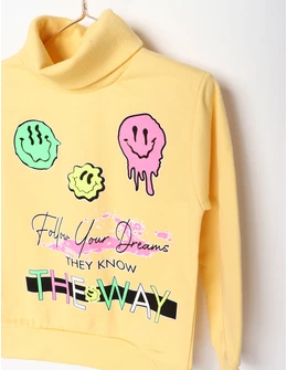 Bluza cu guler inalt smiley galben 2