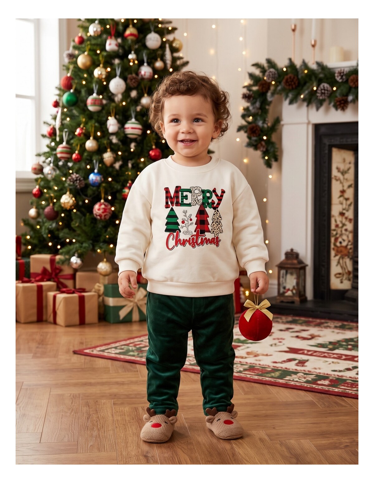 Bluza plusata Merry Christmas alb