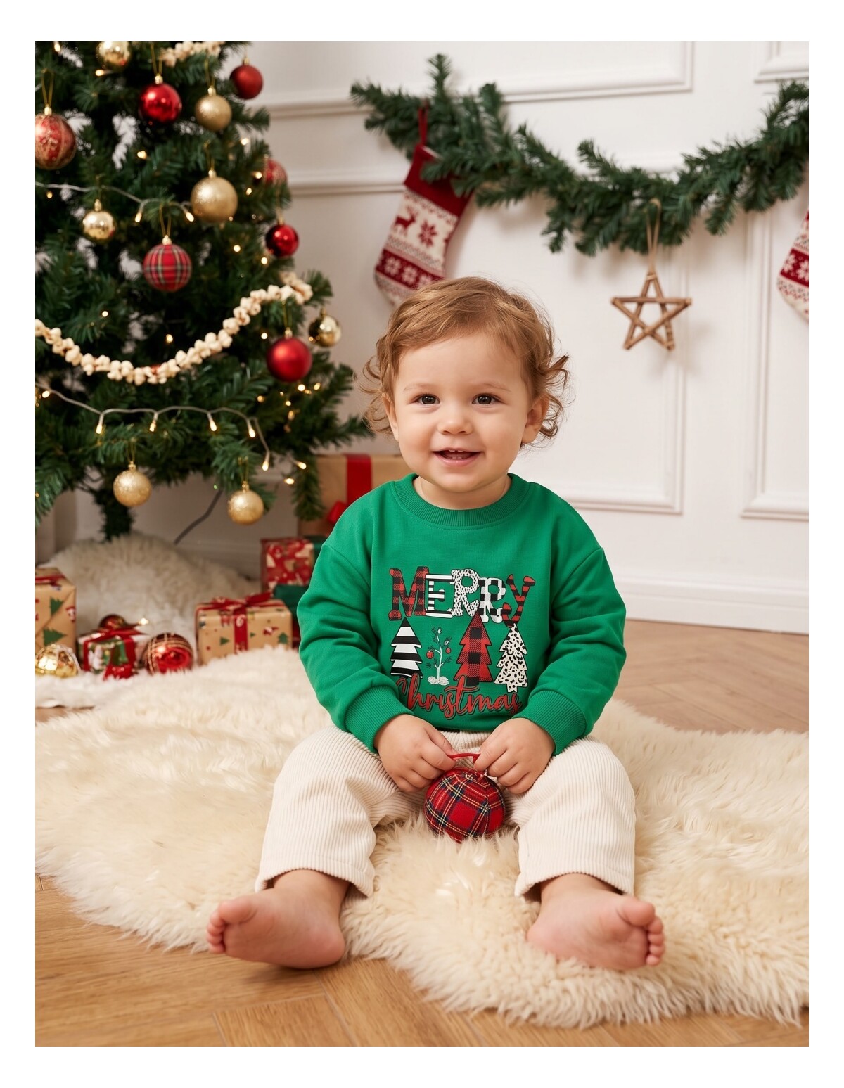 Bluza plusata Merry Christmas verde