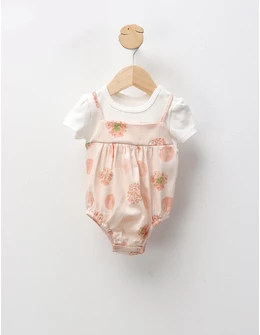 Body de vara, maneca scurta, cu floricele corai