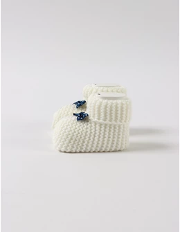 Botosei acrilic, ecru cu fundita bleumarin