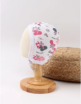 Caciulita stil tichie imprimeuri urs dragut alb-ciclam