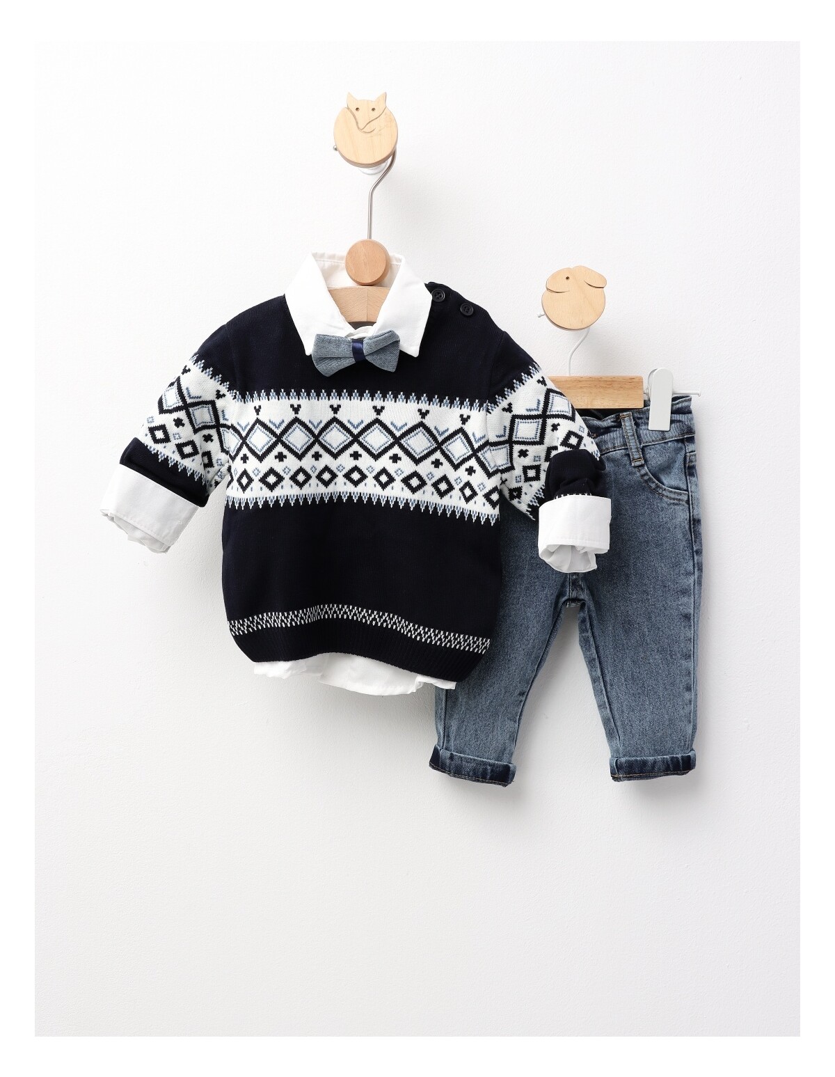 Compleu 3 piese Chic Boy, cu papion, bleumarin