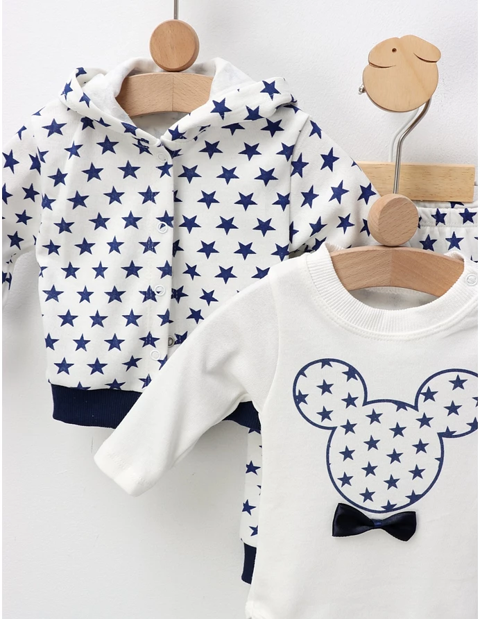 Compleu 3 piese Miky Stars, alb-bleumarin picture - 3
