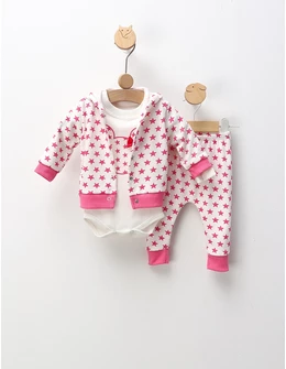 Compleu 3 piese Minnie Stars, alb-ciclam