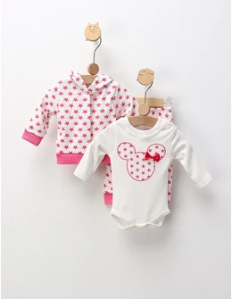 Compleu 3 piese Minnie Stars, alb-ciclam