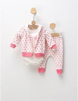 Compleu 3 piese Minnie Stars, alb-roz