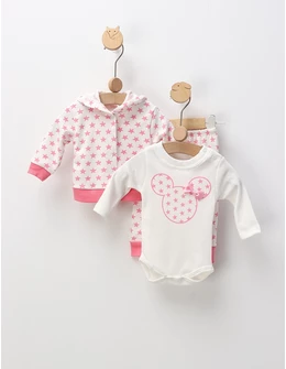 Compleu 3 piese Minnie Stars, alb-roz