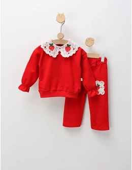 Compleu cu broderie Capsunele, rosu