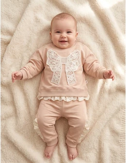 Compleu cu broderie fundita mare, bej 80 (9-12 luni)