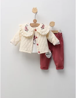 Compleu cu jacheta, Marbella Flowers, crem