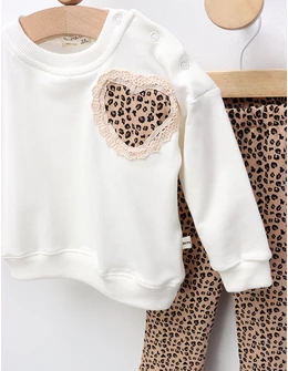 Compleu cu print leopard Sophia, alb-bej