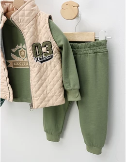 Compleu cu vesta Lt Edition, crem-verde