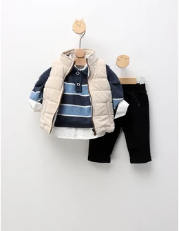 Compleu cu vesta premium Tony, crem-albastru