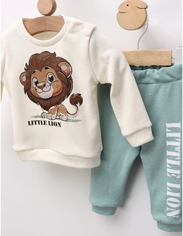 Compleu Little Lion, ecru-verde