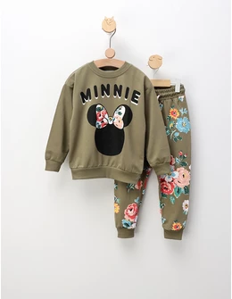 Compleu Minnie si Floricele, cu verde