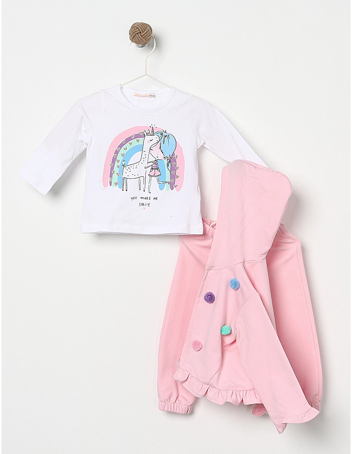 Compleu premium 3 piese FETITA SI UNICORN model roz
