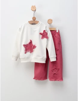 Compleu Two Stars, model alb-roz