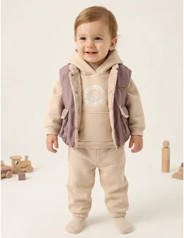 Compleu vatuit cu vesta cocolino, mov-crem