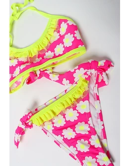 Costum de baie 2 piese floricele ciclam 2