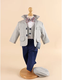 Costum de botez elegant gri-albastru 1