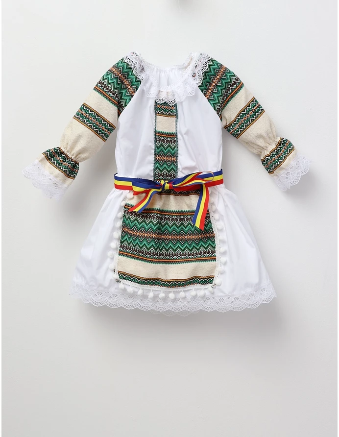 Costum popular fetite Otilia verde-crem picture - 3