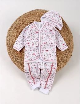 Costumas 3 piese, bebelusi Baby-Bird, alb-rosu