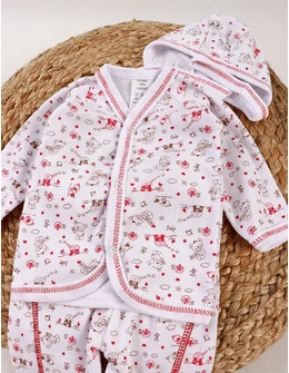 Costumas 3 piese, bebelusi Baby-Bird, alb-rosu