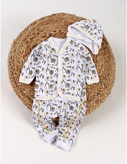 Costumas 3 piese, bebelusi Wild Bear, alb-galben