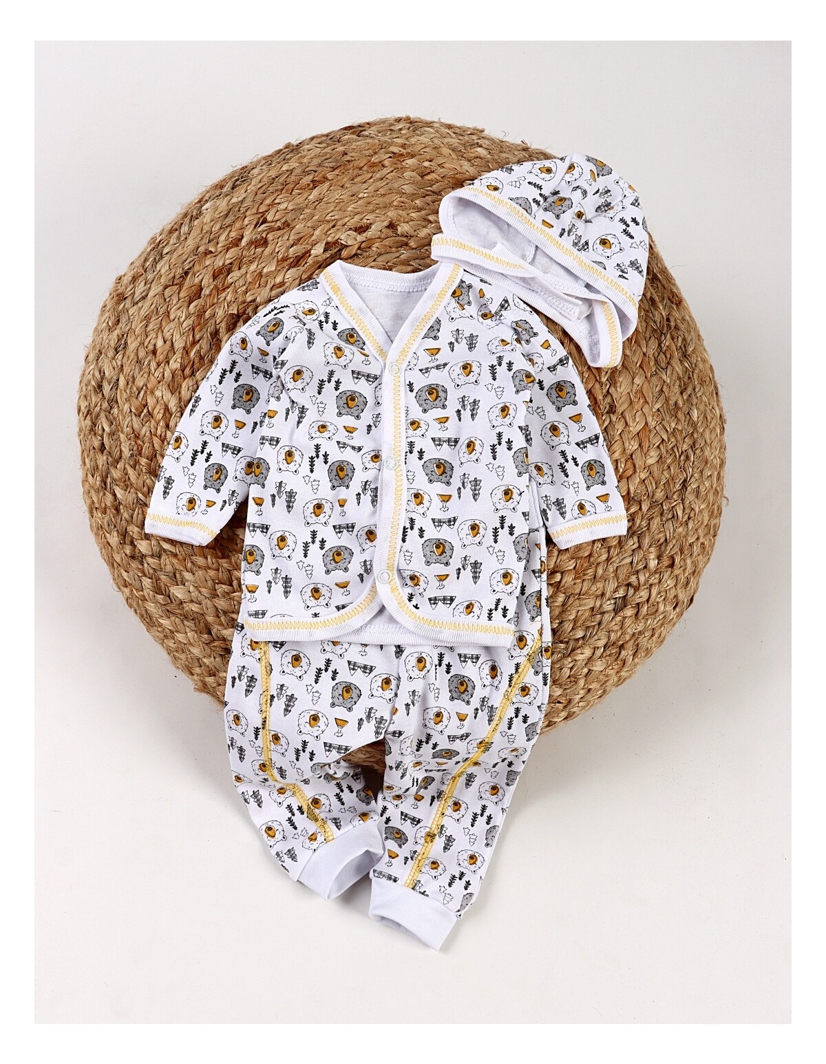 Costumas 3 piese, bebelusi Wild Bear, alb-galben