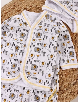 Costumas 3 piese, bebelusi Wild Bear, alb-galben