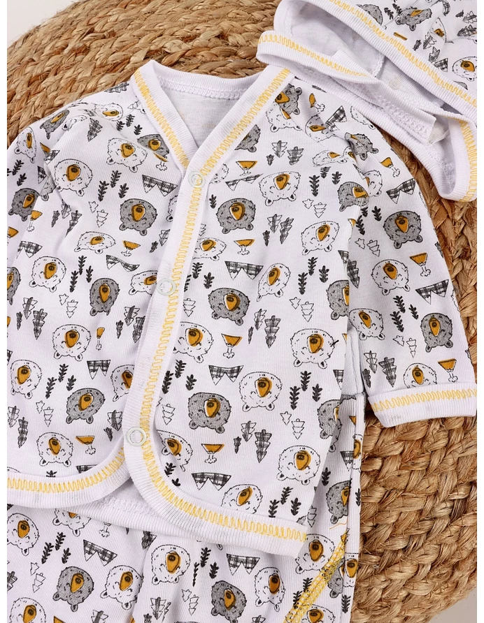 Costumas 3 piese, bebelusi Wild Bear, alb-galben picture - 2