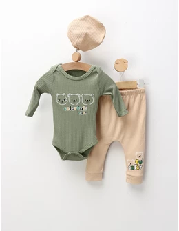 Costumas 3 piese Colorful And Cute, verde-crem