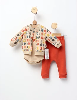 Costumas 3 piese, Hello Spring, bej-caramiziu