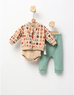 Costumas 3 piese, Hello Spring, bej-verde