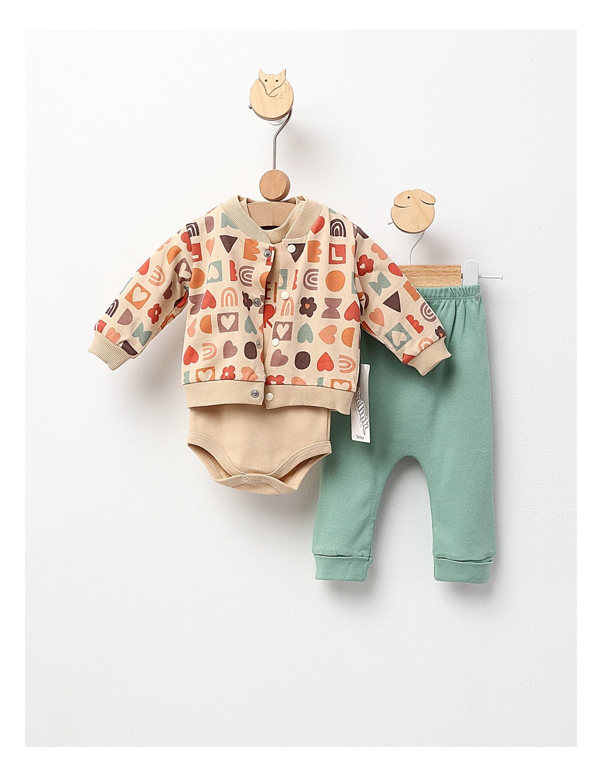 Costumas 3 piese, Hello Spring, bej-verde