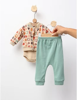 Costumas 3 piese, Hello Spring, bej-verde