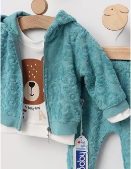 Costumas 3 piese, Hi Baby Bear Boy, verde