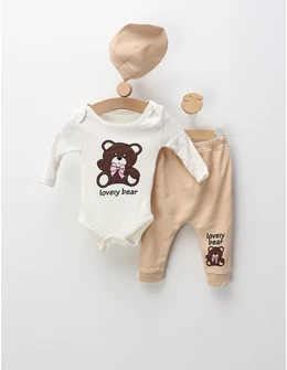 Costumas 3 piese Lovely Bear, alb-crem
