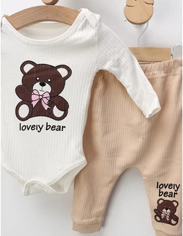 Costumas 3 piese Lovely Bear, alb-crem