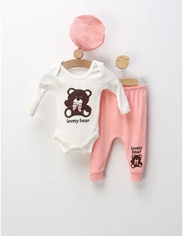 Costumas 3 piese Lovely Bear, alb-roz