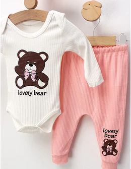 Costumas 3 piese Lovely Bear, alb-roz