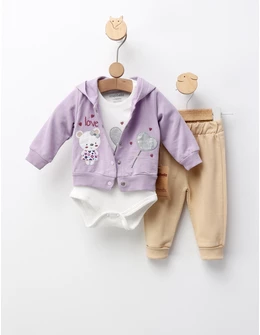 Costumas 3 piese, Loving Bear, mov-crem