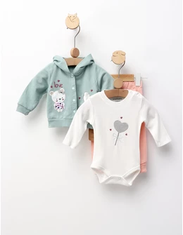 Costumas 3 piese, Loving Bear, verde-corai