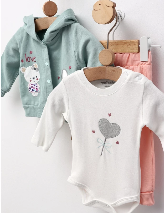 Costumas 3 piese, Loving Bear, verde-corai picture - 3